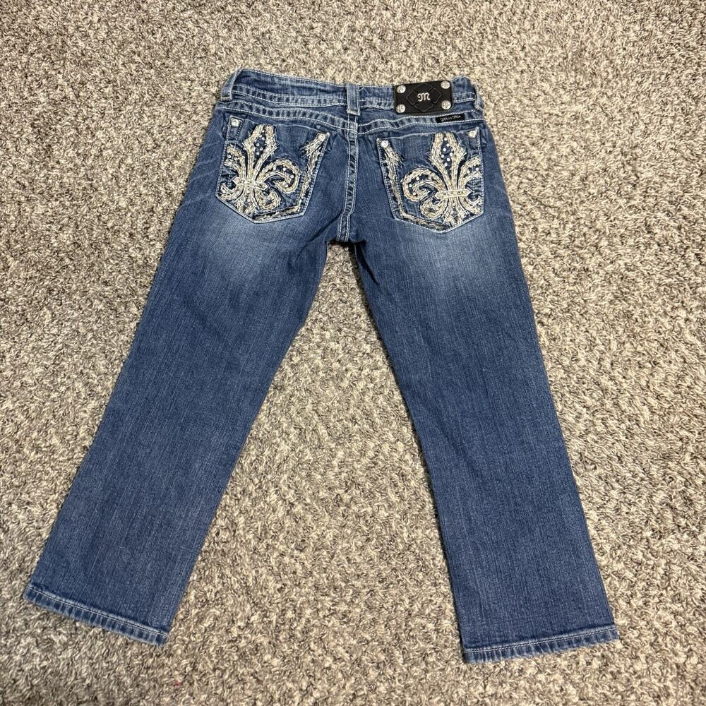 Miss Me Womens Jeans 28 Blue Denim Cropped Crop Bling Pockets Capri Y2K 90s